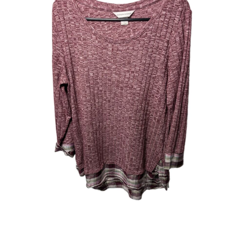 Christopher & Banks Womens Mixed Media Blouse Tunic Top Faux Layer Medium Maroon